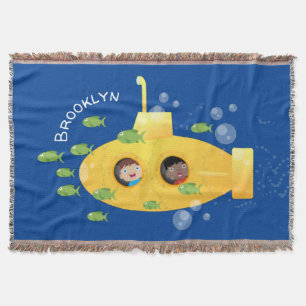 Cute yellow submarine fish cartoon illustration deken