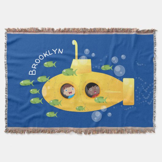 Cute yellow submarine fish cartoon illustration deken (Voorkant)