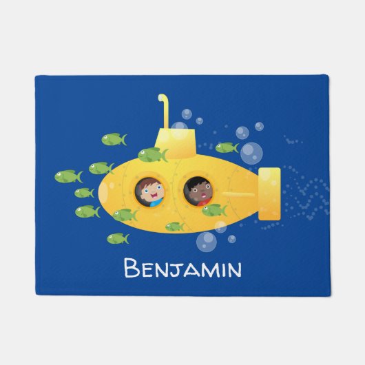 Cute yellow submarine fish cartoon illustration deurmat (Voorkant)