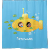 Cute yellow submarine fish cartoon illustration douchegordijn (Voorkant)