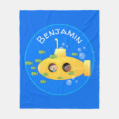 Cute yellow submarine fish cartoon illustration fleece deken (Voorkant)