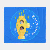 Cute yellow submarine fish cartoon illustration fleece deken (Voorkant (Horizontaal))