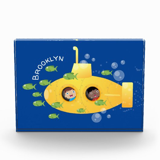 Cute yellow submarine fish cartoon illustration fotoblokken (Voorkant)