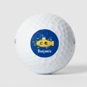 Cute yellow submarine fish cartoon illustration golfballen (Voorkant)
