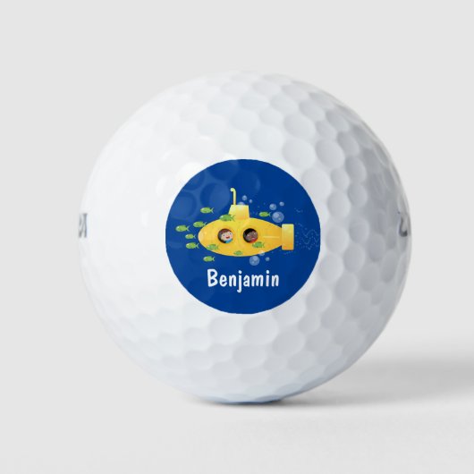 Cute yellow submarine fish cartoon illustration golfballen (Voorkant)