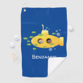 Cute yellow submarine fish cartoon illustration golfhanddoek (Insitu)