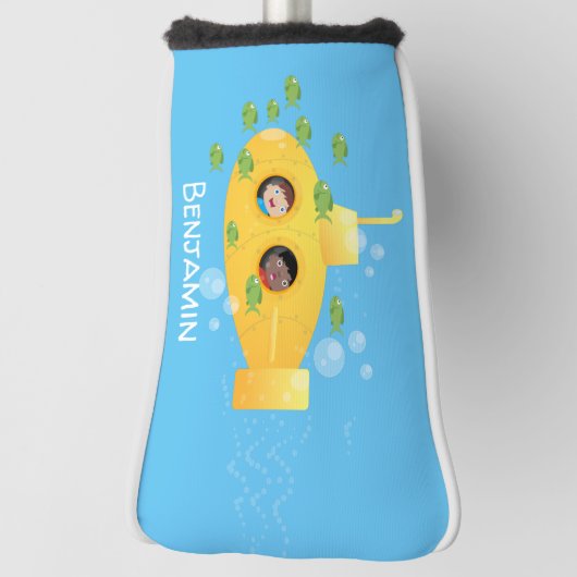 Cute yellow submarine fish cartoon illustration golfheadcover (Draai 90)