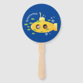 Cute yellow submarine fish cartoon illustration handwaaier (Achterkant)