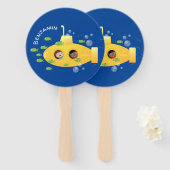 Cute yellow submarine fish cartoon illustration handwaaier (Voorkant en achterkant)