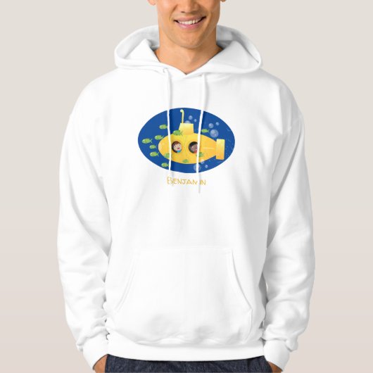 Cute yellow submarine fish cartoon illustration hoodie (Voorkant)