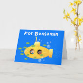 Cute yellow submarine fish cartoon illustration kaart (Gele Bloem)
