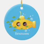 Cute yellow submarine fish cartoon illustration keramisch ornament (Achterkant)