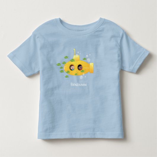 Cute yellow submarine fish cartoon illustration kinder shirts (Voorkant)