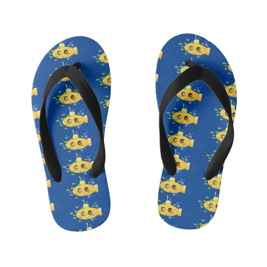 Cute yellow submarine fish cartoon illustration kinder teenslippers (Voetbed)