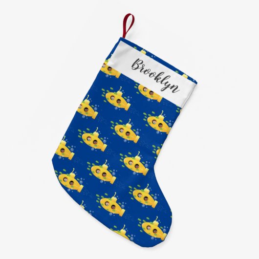 Cute yellow submarine fish cartoon illustration kleine kerstsok (Voorkant (Hangend))