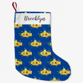 Cute yellow submarine fish cartoon illustration kleine kerstsok (Voorkant)