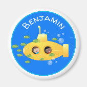 Cute yellow submarine fish cartoon illustration magneet (Voorkant)