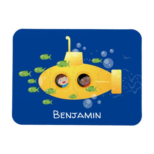 Cute yellow submarine fish cartoon illustration magneet (Horizontaal)