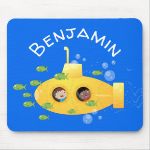 Cute yellow submarine fish cartoon illustration muismat