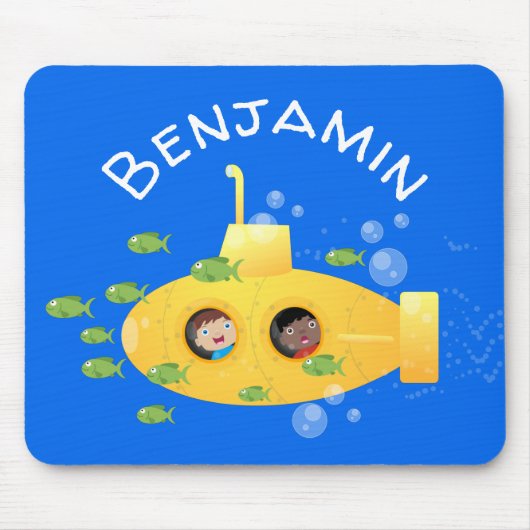 Cute yellow submarine fish cartoon illustration muismat (Voorkant)
