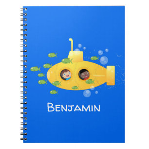 Cute yellow submarine fish cartoon illustration notitieboek