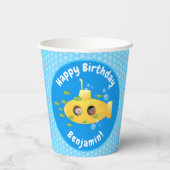 Cute yellow submarine fish cartoon illustration papieren bekers (Achterkant)