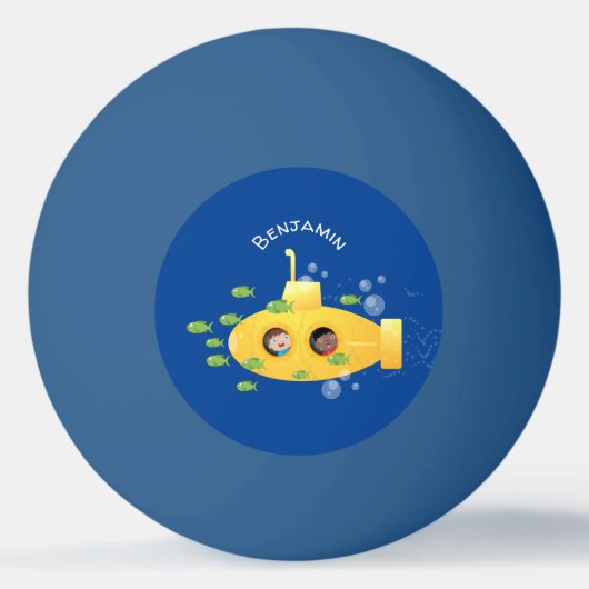 Cute yellow submarine fish cartoon illustration pingpongbal (Voorkant)
