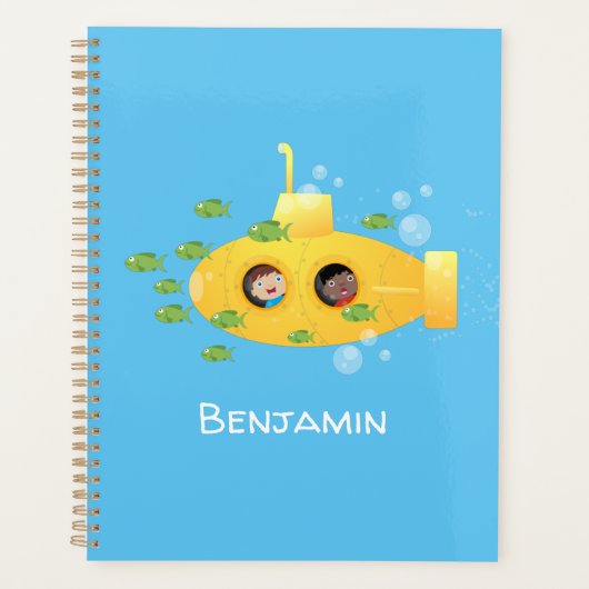 Cute yellow submarine fish cartoon illustration planner (Voorkant)
