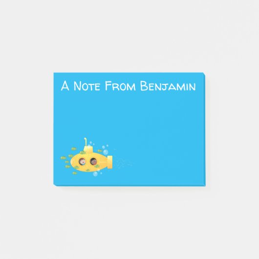 Cute yellow submarine fish cartoon illustration post-it® notes (Voorkant)