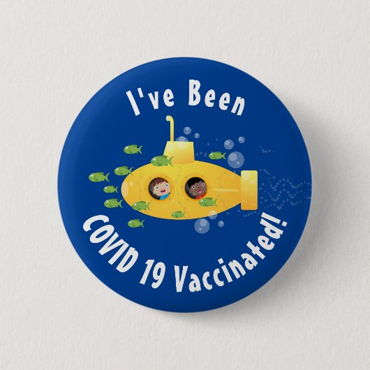 Cute yellow submarine fish cartoon illustration ronde button 5,7 cm (Voorkant)