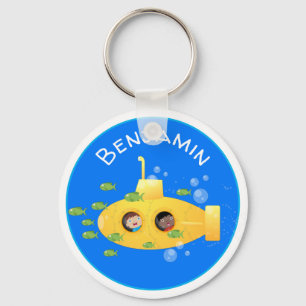 Cute yellow submarine fish cartoon illustration sleutelhanger