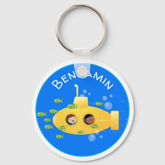 Cute yellow submarine fish cartoon illustration sleutelhanger (Voorkant)