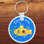 Cute yellow submarine fish cartoon illustration sleutelhanger (Voorkant)