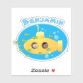 Cute yellow submarine fish cartoon illustration sticker (Vel)