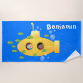 Cute yellow submarine fish cartoon illustration strandlaken (Voorkant)