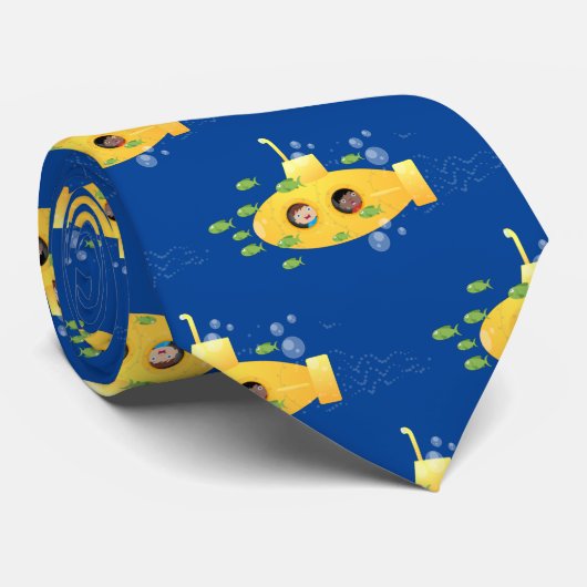 Cute yellow submarine fish cartoon illustration stropdas (Opgerold)