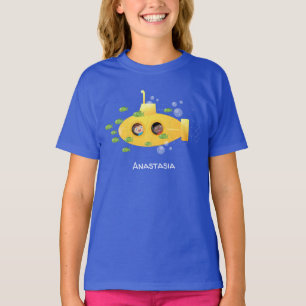 Cute yellow submarine fish cartoon illustration t-shirt
