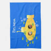 Cute yellow submarine fish cartoon illustration theedoek (Verticaal)