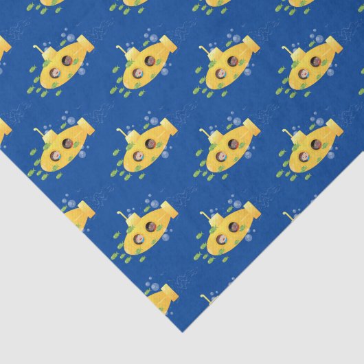 Cute yellow submarine fish cartoon illustration tissuepapier (Detail)