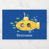 Cute yellow submarine fish cartoon illustration voedselcontainer etiket (Enkel label)