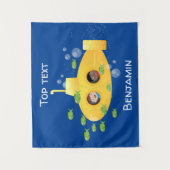 Cute yellow submarine fish cartoon illustration wandkleed (Voorkant)