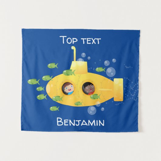 Cute yellow submarine fish cartoon illustration wandkleed (Voorkant (horizontaal))