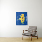 Cute yellow submarine fish cartoon illustration wandkleed (In situ)
