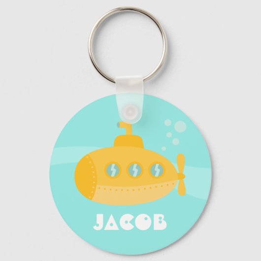 Cute Yellow Submarine Kinder Personalized Sleutelh Sleutelhanger (Voorkant)