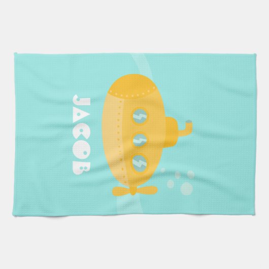 Cute Yellow Submarine, onderwater, voor kinderen Theedoek (Horizontaal)