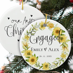 Cute Yellow Sunflower bedacht ons eerste kerstfees Keramisch Ornament