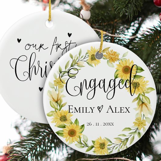 Cute Yellow Sunflower bedacht ons eerste kerstfees Keramisch Ornament