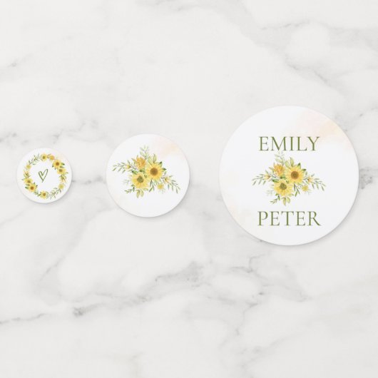 Cute Yellow Sunflower Floral Round Wedparty Confetti (Voorkanten)
