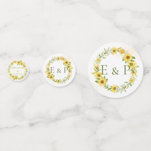 Cute Yellow Sunflower Floral Round Wedparty Confetti (Achterkanten)