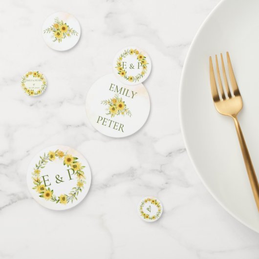 Cute Yellow Sunflower Floral Round Wedparty Confetti (Groep)